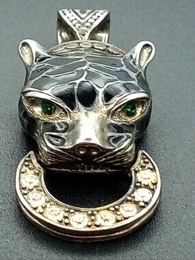 Unique Panther Pendant Doorknocker Necklace Charm Silver Emerald Animal Print